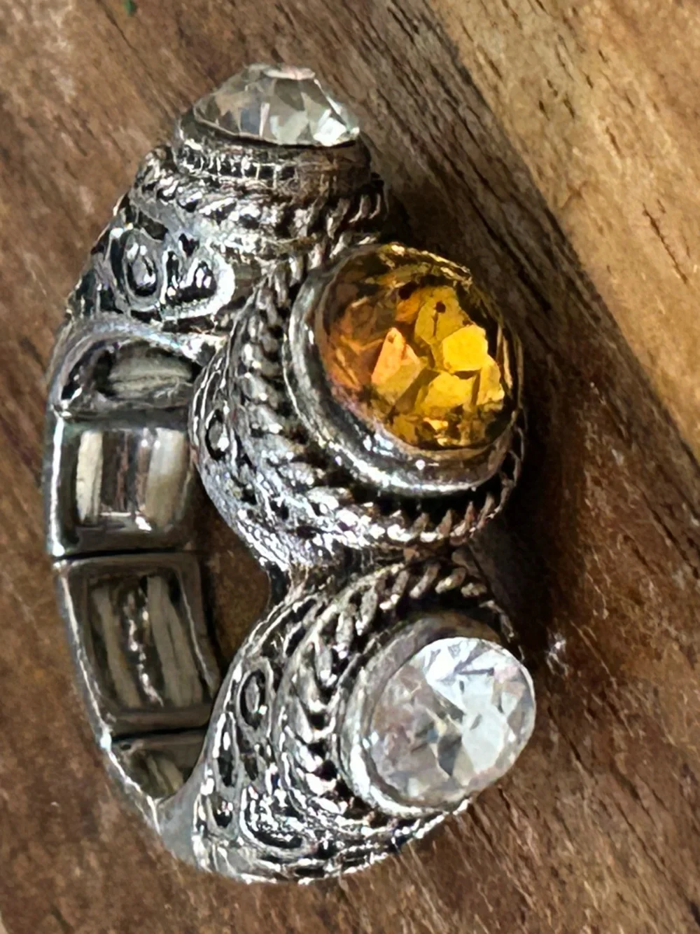 Vintage Gothic Mens Ring Silver King Royal Crystal Large Statement